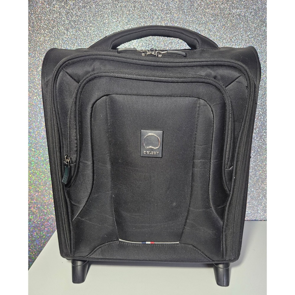DELSEY Paris Underseat CarryOn Rolling Luggage Bag Black Ballistic Nylon 16x13x9